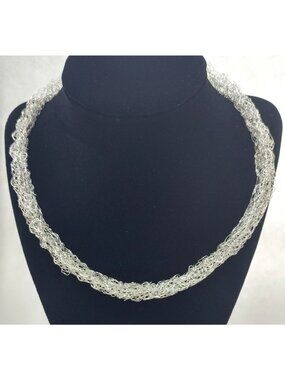 Fine Silver .999 Artisan-Made Necklace Choker Tubular & Boucle Wire Lightweight